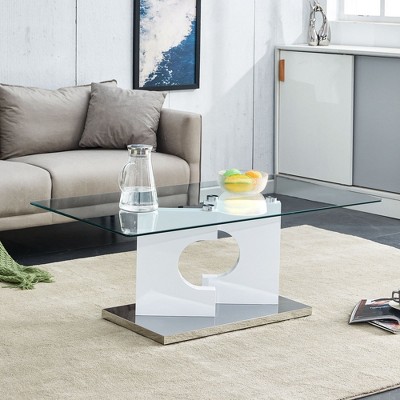 NicBex Modern Fashionable Rectangular Coffee Table with Tempered Glass Top,Special Shape Design MDF Base,Center Table for Living Room