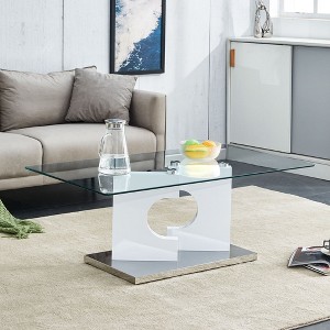 NicBex Modern Fashionable Rectangular Coffee Table with Tempered Glass Top,Special Shape Design MDF Base,Center Table for Living Room - 1 of 4