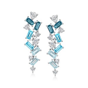 Ross-Simons 1.40 ct. t.w. Tonal Blue Topaz and .70 ct. t.w. Lab-Grown Diamond Drop Earrings in Sterling Silver - 1 of 3