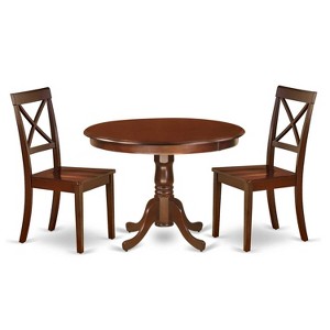 Kitchen Table Set 42" Round Table with 2 Wood Chairs - Victorian Style Dining Set - 1 of 4