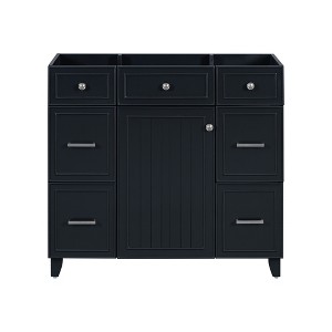 Gulches Modern 36" Bathroom Vanity Cabinet Only, Black Solid Wood Frame, Ample Storage, Soft-Close Doors - 1 of 4