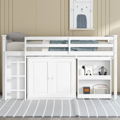 Sapphtopaz Twin Size Loft Bed with Multiple Storage&Pulling-Out Desk Wood Loft Bed with Guardrail&Ladder,Space-Saving Kids Bed Frame for Bedroom
