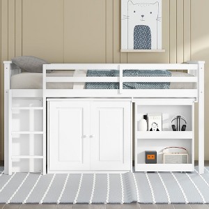 Sapphtopaz Twin Size Loft Bed with Multiple Storage&Pulling-Out Desk Wood Loft Bed with Guardrail&Ladder,Space-Saving Kids Bed Frame for Bedroom - 1 of 4