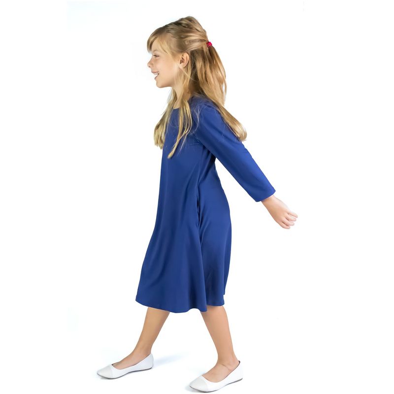 24seven Comfort Apparel Girls Long Sleeve Loose Fit Knee Length Tunic Pocket Dress, 2 of 5