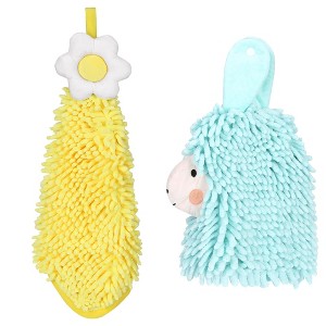 REGALWOVEN Soft Absorbent Flower Pattern and Sheep Pattern Chenille Hand Towel with Loop 6" x 15"/7" x 11" 2 Pcs - 1 of 4