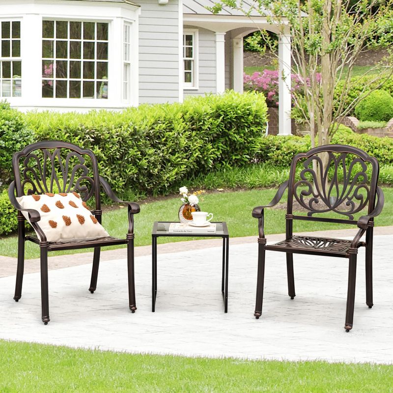 Tangkula 2 Pieces Cast Aluminum Chairs Set of 2 Stackable Patio Dining Chairs w/ Armrests, 2 of 11