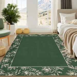 Floral Bordered Rugs for Living Room Bedroom Soft Washable Low Pile Non-Slip Modern Rug - 1 of 4