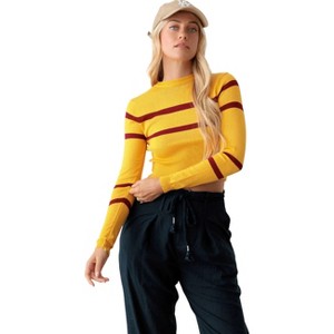 Slickblue Stripe Long Sleeve Crop Knit Top, Round Neck, Women’s Lightweight Top, Mustard, One Size - 1 of 4