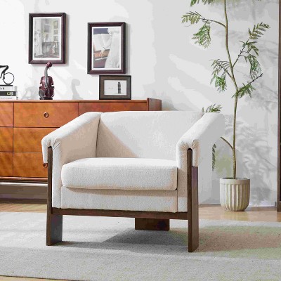 CAVINAS Soft Fabric Accent Chair with Mid-Height Backrest,Mid-Century Upholstered Living Room Chairs,Reading Chairs for Living Room
