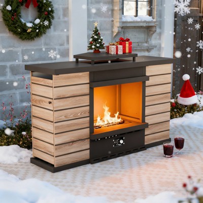 EAGLE PEAK Smokeless Rectangular Propane Gas Fireplace with Rain Cover & Auto Ignition 50,000 BTU for Outside Patio