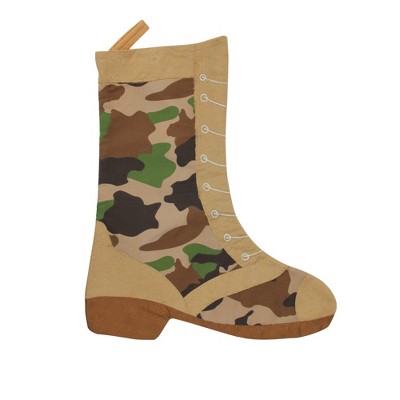 Northlight 20" Suede Tan and Green Camouflage Military Boot Christmas Stocking