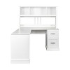 L Shape-Home Office Computer Desk with Hutch, Antiqued Black finish, Writting Desk Workstation with Storage Shelf for Home/Office/-Maison Boucle - 4 of 4