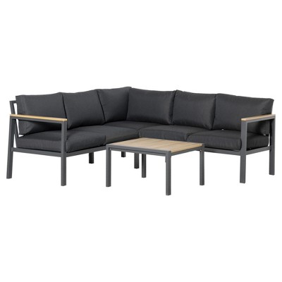 Resenkos 4 Pieces Patio Furniture Set,  Outdoor L-Shaped Sectional Sofa, Outdoor Sectional Furniture, Gray