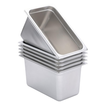 BIRDROCK HOME Stainless Steel Steam Table Pans, 1/4-Size, 4.3 qt, 24 Gauge Steel, 6" Depth, Meal Prep, Cooking & Food Storage (6 Pack)