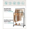 Double - Rod Clothes Rack with Wheels - Heavy - Duty, 2 Brakes, Mesh Storage Shelf. Each Top Rail Holds 77 lb, Ideal for Hanging Clothes - 2 of 4