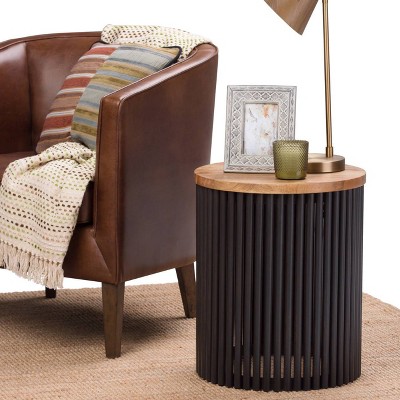 Natural Wood and Black Metal Round Accent Table