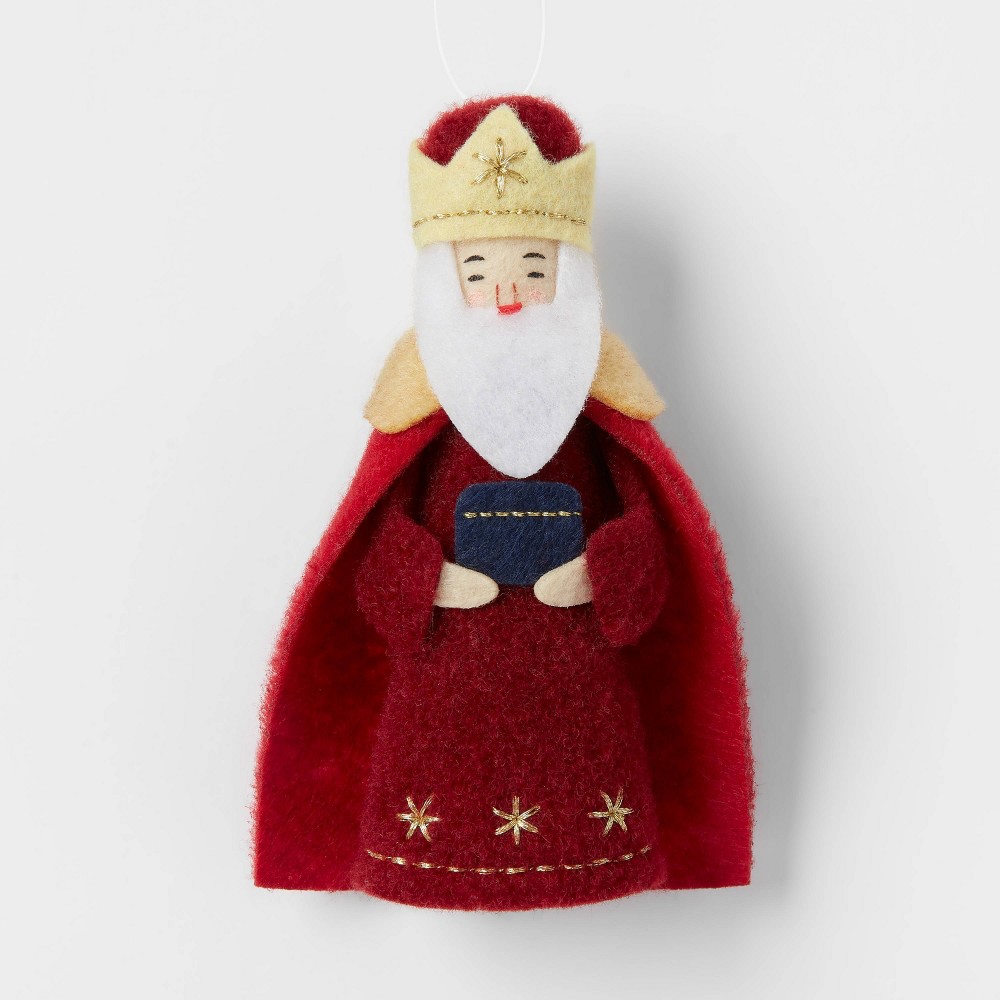 Fabric Wise Man in Red Coat Holding Blue Pot Christmas Tree Ornament - Wondershop