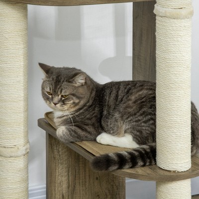 Tall Cream White Sisal and Wood Cat Tree Tower