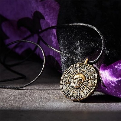 Joyfy Halloween Pirate Coin Necklace, Pirate Skull Necklace for Men, Women & Kids, Halloween Costume Accessories for Role Play Dress Up Party
