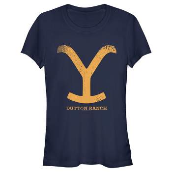 Juniors Womens Yellowstone Yellow Dutton Ranch Iron Branding T-Shirt