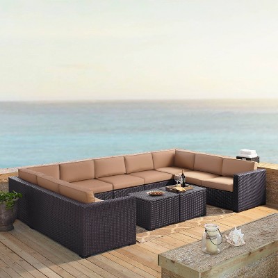 Biscayne 7pc Outdoor Wicker Sectional Set with 2 Coffee Tables - Mocha - Crosley