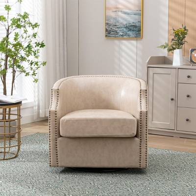 Swivel Barrel Accent Chair, Mid-Century Club Chair with Copper Nailhead Trim for Living Room – Cuddlewood