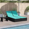 vidaXL Double Sun Lounger Black Poly Rattan Patio Furniture with Turquoise Cushions and Adjustable Backrest - 2 of 4