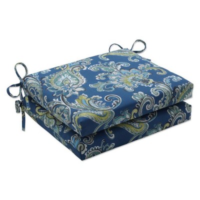 2pk Outdoor/Indoor Squared Chair Pad Set Sconset Pacific Blue - Pillow Perfect