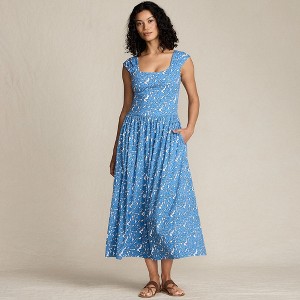 Lands' End Women's Slub Cap Sleeve Shirred Skirt Midi Dress - 1 of 4