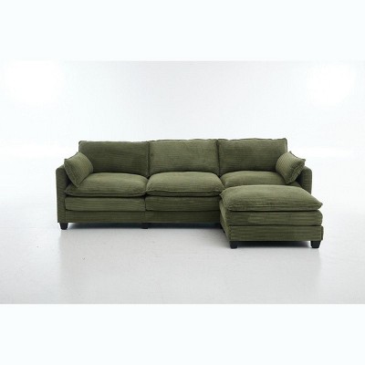Hyleory Corduroy L-Shaped Sectional Sofa, 3-Seater Couch with Movable Ottoman, Modular Living Room Furniture for Apartments