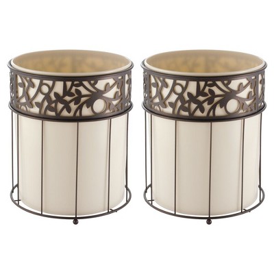 iDesign Metal Vine Trash Can with Insert - Set of 2 - Vanilla/Bronze