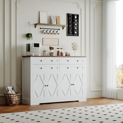 55" Sideboard Buffet Cabinet, Wooden Coffee Bar Cabinet with 4 Drawers & Adjustable Shelf, Entryway Console Table, Floor Cupboard Cabinet