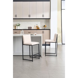 CAVINAS Linen Counter Height Bar Stools Set of 2,Padded Counter Stools with Metal Frame,37" Barstools with Footrest,Bar Stool for Dining Room - 1 of 4