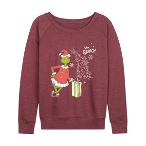 Women's - The Grinch - Grinch Present Lightweight French Terry Wide Neck Long Sleeve Graphic Shirt - 1 of 4
