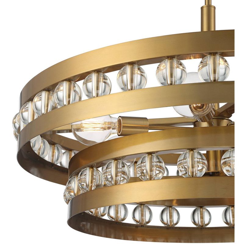 Stiffel Warm Gold Chandelier 32" Wide Modern 2-Tier Frame Clear Crystal Balls 6-Light Fixture for Dining Room House Foyer Kitchen, 4 of 10