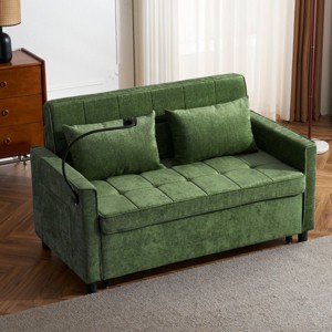 57 Inch Loveseat Pull Out Beds,Sleeper Sofa with a Reversible Backrest Cushion, Side Pockets,Two USB Ports and a Phone Holder-Maison Boucle - 1 of 4