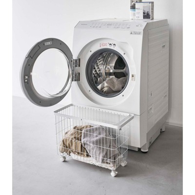 White Rolling Wire Laundry Basket with Wheels