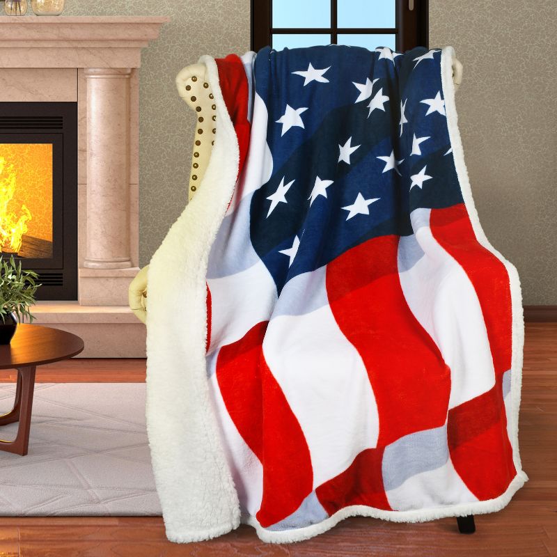 Catalonia Patriotic US Flag Blanket, American National Flag Throws, Fleece Reversible Blanket, 4th of July Citizenship Veteran Gift, 5 of 8