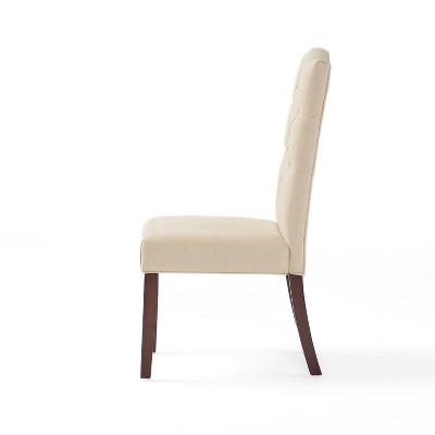 Ivory Linen Upholstered Dining Chairs with Solid Wood Legs, Set of 2