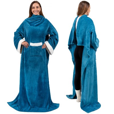 PAVILIA Wearable Blanket with Sleeves for Women Men Adults, Warm Soft Plush Snuggle Pocket Sleeved TV Throw