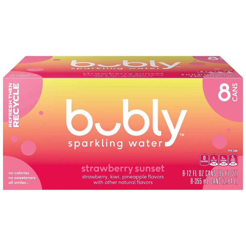 bubly Strawberry Sunset Sparkling Water - 8pk/12 fl oz Cans, 1 of 6