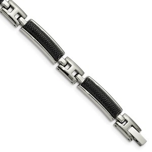 Black Bow Jewelry Men's 9mm Two Tone Stainless Steel Textured Link Bracelet, 8.25 Inch - 1 of 4
