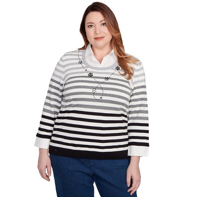 Alfred Dunner Women's Ombre Stripe Two In One Sweater