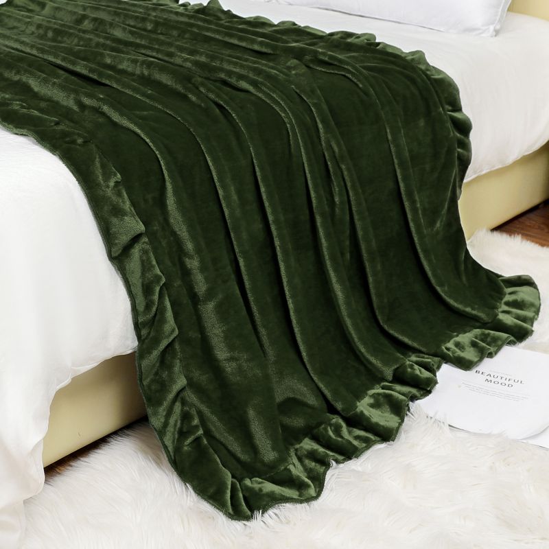 PiccoCasa Flannel Fleece Luxury Sofa with Ruffle Trim Lightweight Plush Microfiber Solid Blanket, 3 of 9