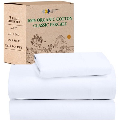 California Design Den  Bed Sheets Set - 100% Organic Cotton Percale, Deep Pocket