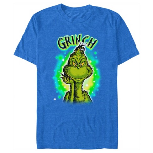 Men's Dr. Seuss Airbrush Grinch T-shirt - Royal Blue Heather - X Large ...