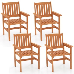 Costway Patio Chairs Set of 2/4 Outdoor Wooden Dining Chairs with Inclined Backrests - 1 of 4