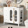 Wooakway 36"L White Modern Bathroom Vanity Solid Wood Frame 2 Soft Close Doors 3 Drawers - 3 of 4
