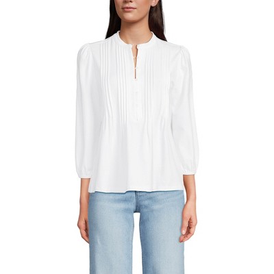 Lands' End Women's Lightweight Jersey Button Pintuck Top