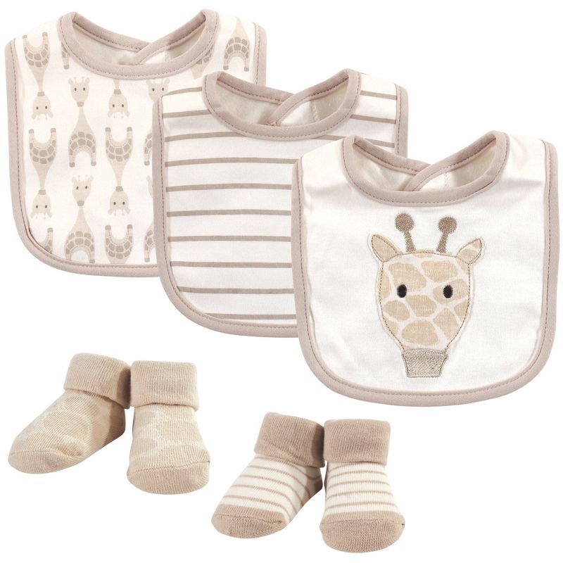 Hudson Baby Infant Cotton Bib and Sock Set 5pk, Giraffe, One Size, 1 of 8